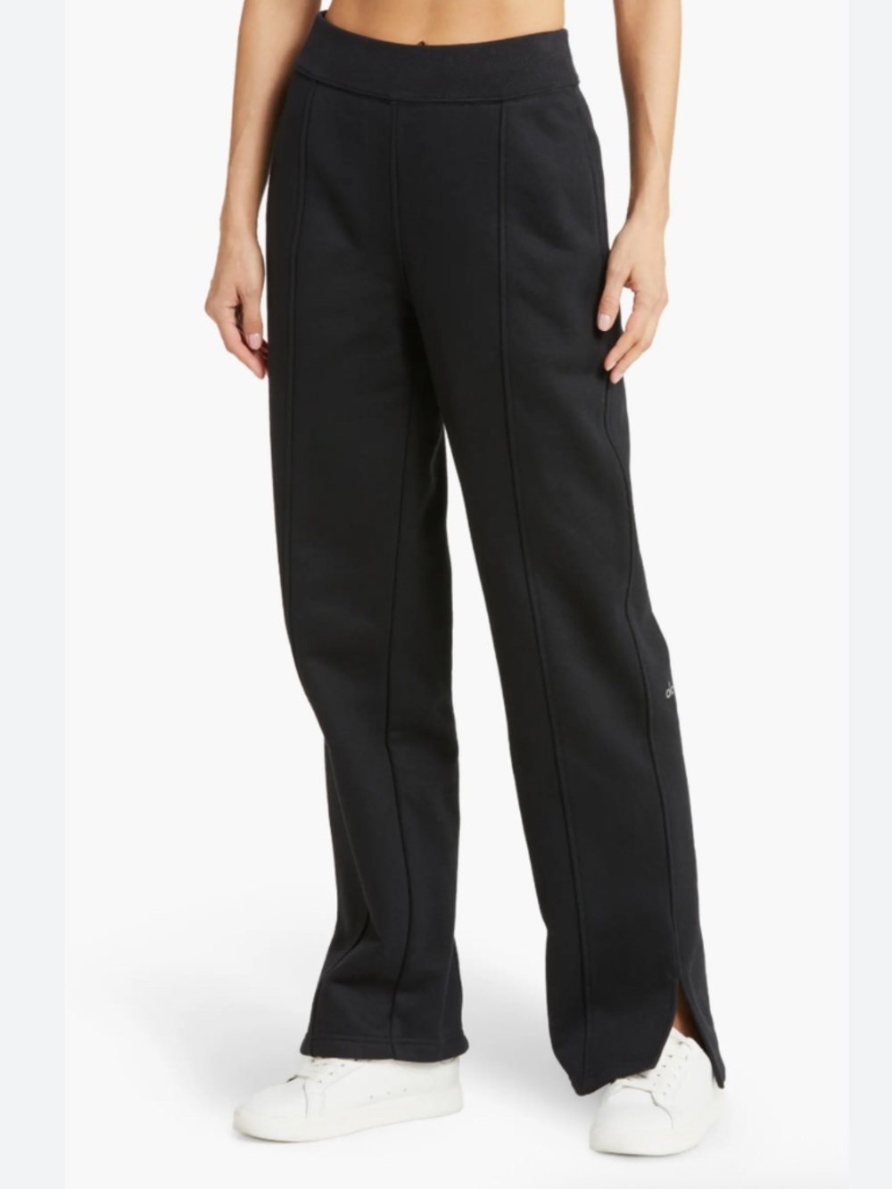 ALO FREE HIGH WAIST TIME STRAIGHT LEG HEAVY WEIGHT TERRY BLACK SWEATPANTS